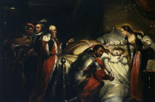 Painting of Othello weeping over Desdemona's body. Oil on canvas, ca. 1857.