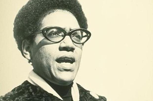 Black and white photograph of Audre Lorde