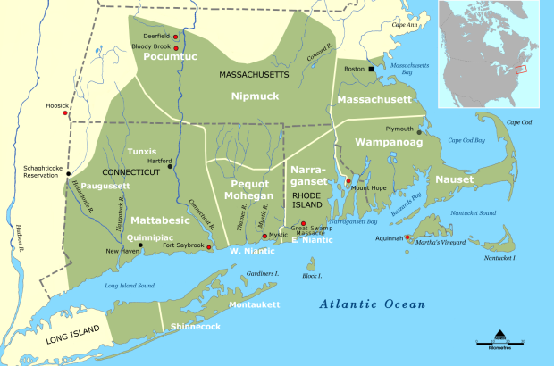 Map showing tribal territories in southern New England