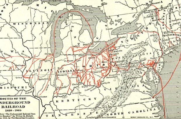 Map depicting routes of the Underground Railroad