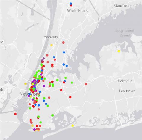 A map of a collection of deaf spaces in New York City.