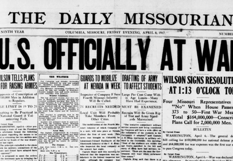 "Daily Missourian" headline from 1917
