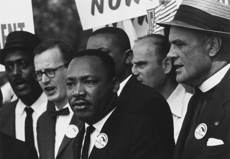 Civil Rights March on Washington, D.C. (Dr. Martin Luther King, Jr. and Mathew Ahmann in a crowd.)