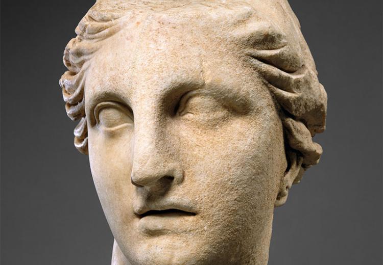 Head of Athena; Stone Sculpture, circa 200 B.C..