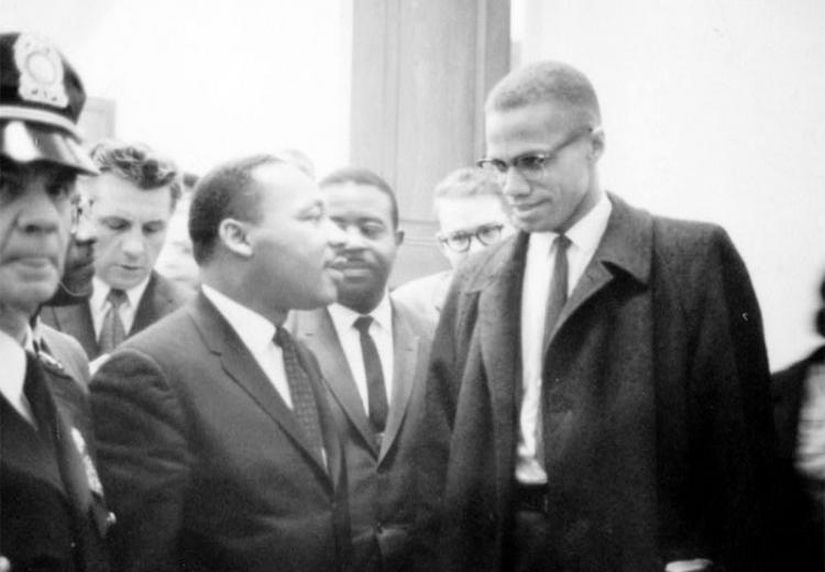 Martin Luther King and Malcolm X waiting for press conference, March 26, 1964.