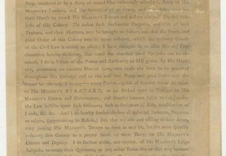 Old document stating Lord Dunmore's Proclamation