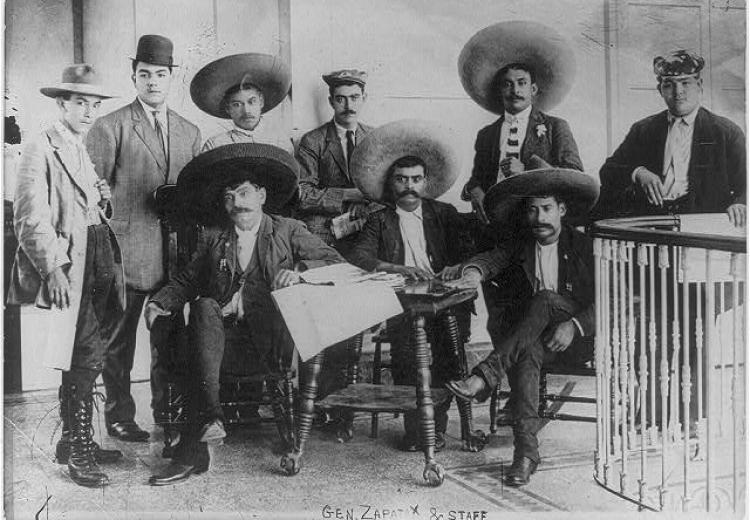 General Emiliano Zapata and his staff in Mexico City, 1911.
