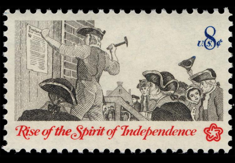 The 8-cent Posting Broadside commemorative stamp was first placed on sale at Atlantic City, New Jersey, on April 13, 1973.