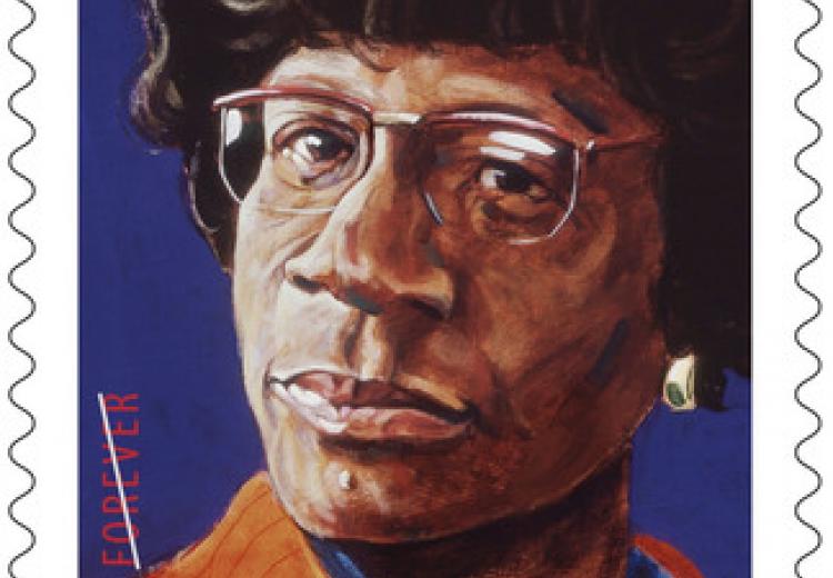 United States Postal Service commemorative stamp of Shirley Chisholm, issued in 2014.