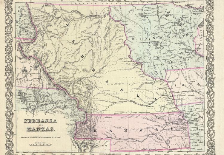 Map of Kansas and Nebraska in Colton's Atlas of the World Illustrating Physical and Political Geography (1855).