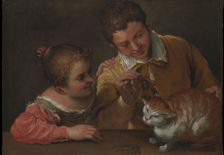 "Two Children Teasing a Cat" by Annibale Carracci (1590).